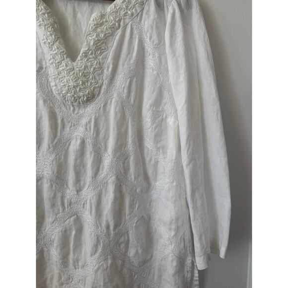 Charter Club White 3/4 Sleeve 100% Linen Embroidered Tunic Top Size Small - Picture 5 of 11